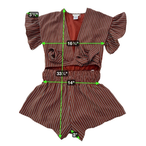 STORIA Striped Ruffle Sleeve Tie-Front Romper Size S - Picture 12 of 16